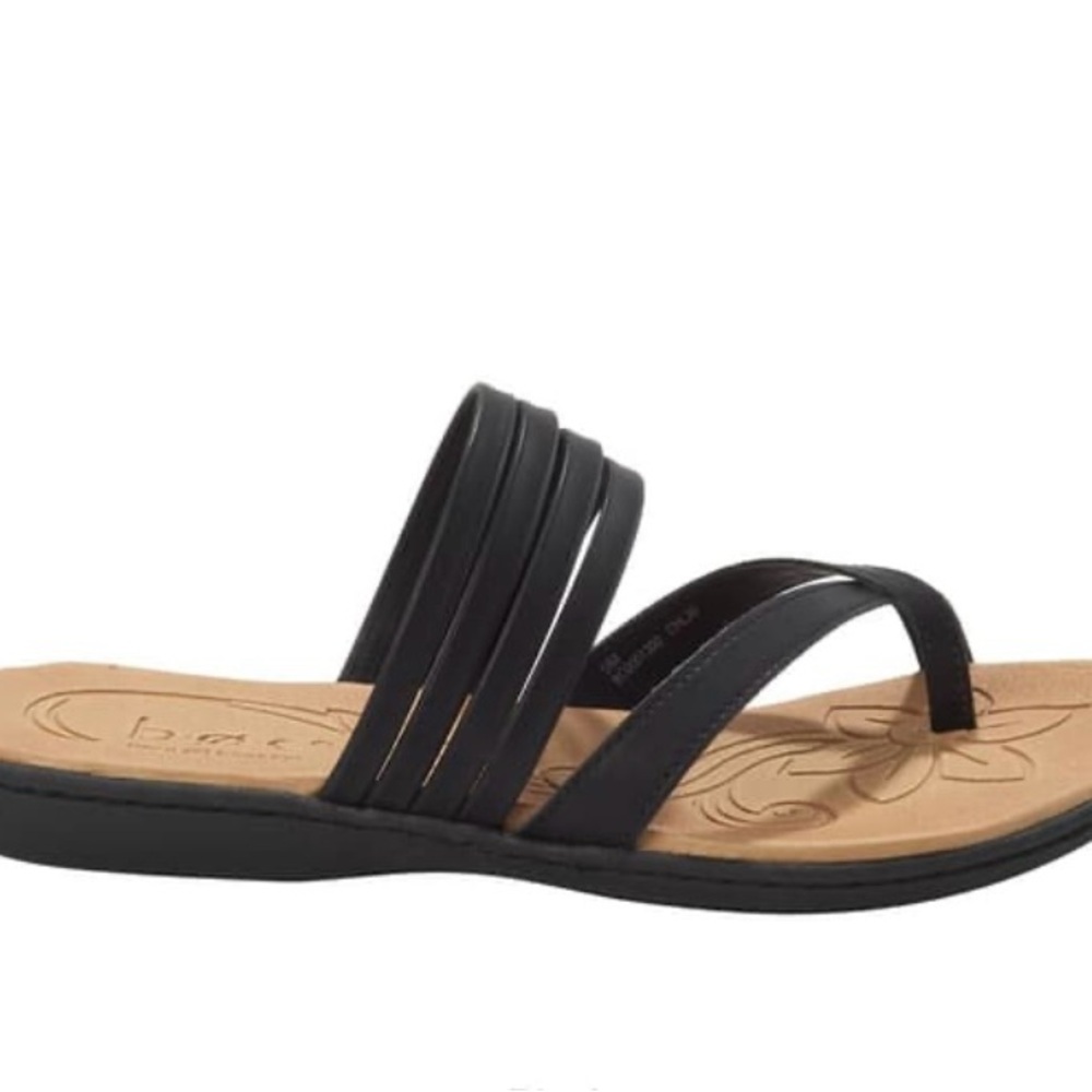 b.o.c. Black and Tan Strappy Sandals with Toe Loop